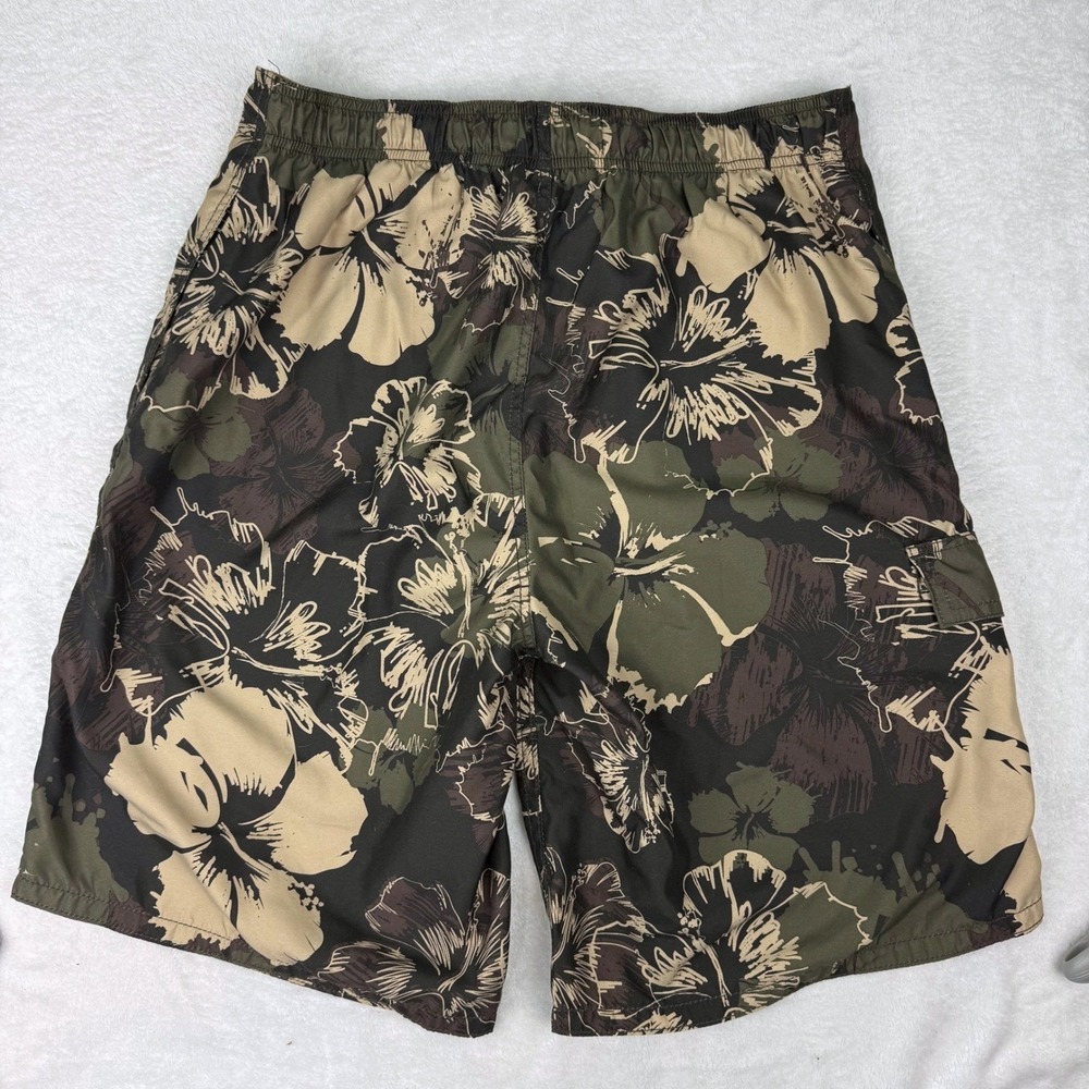 OP Ocean Pacific Mens Camo Floral Board Shorts Green Hibiscus Swim Trunks Size M - Picture 2 of 11